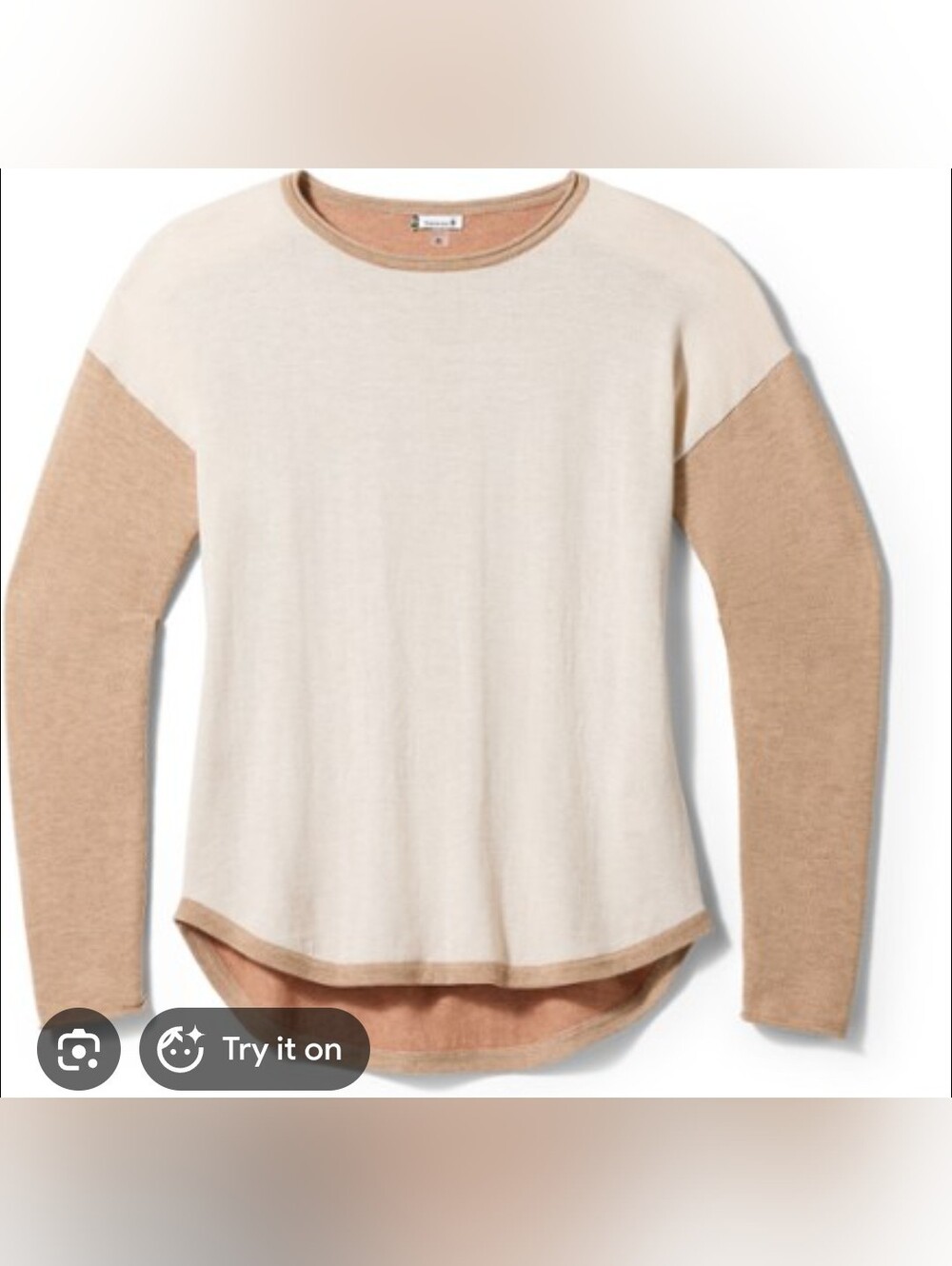 Smartwool Women's Shadow Pine Colorblock Sweater Cream Tan Large Minimalist